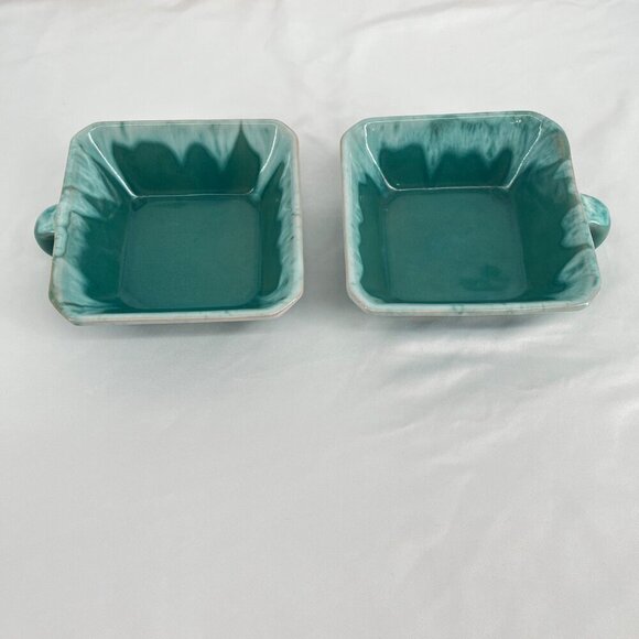 Vintage Turquoise Ceramic Dinnerware Set 6 Pieces Square Plates & Mugs - Picture 2 of 13
